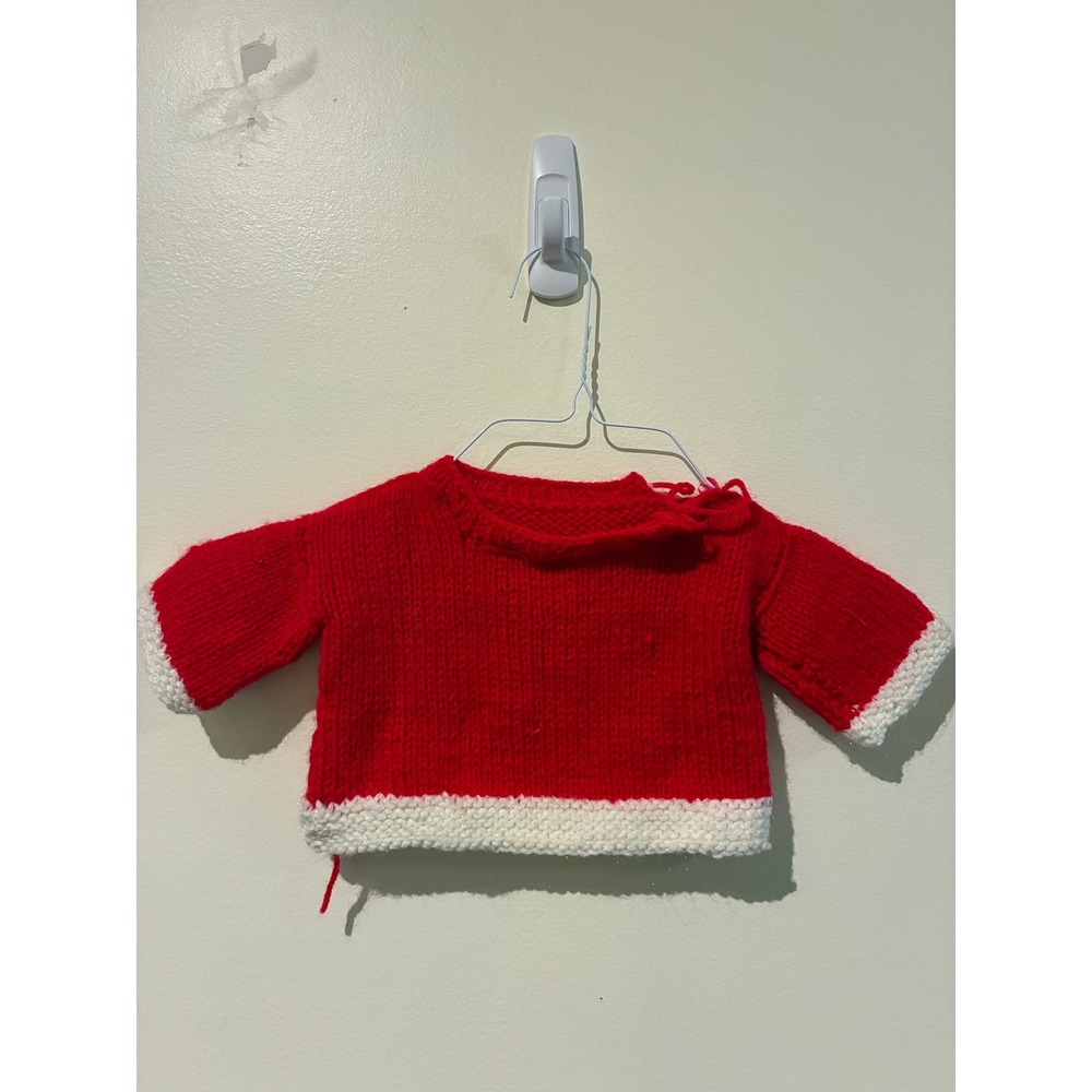 Handmade Kids Red White Knit Holiday Christmas Sweater Short Sleeve